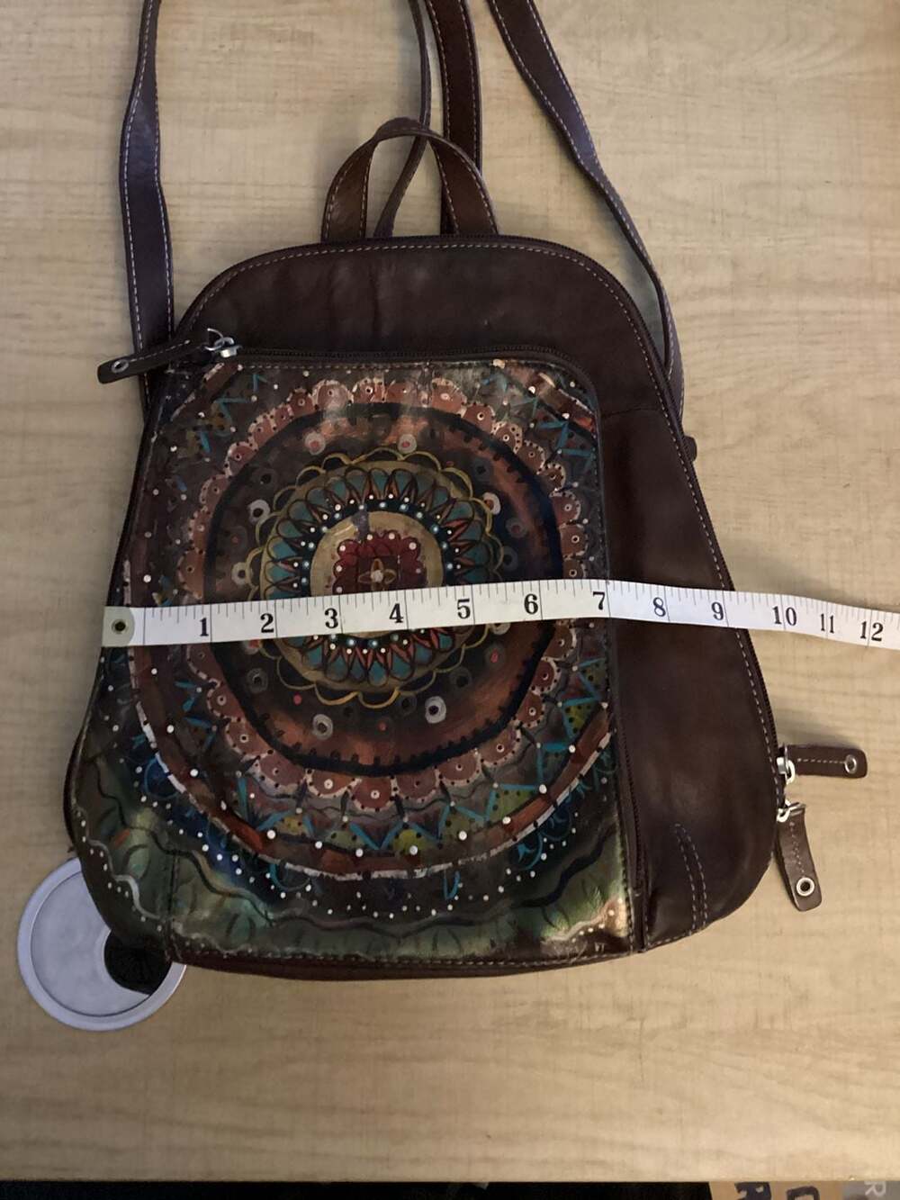 Mandala Embossed Genuine Leather Convertible Backpack Purse - Picture 6 of 7